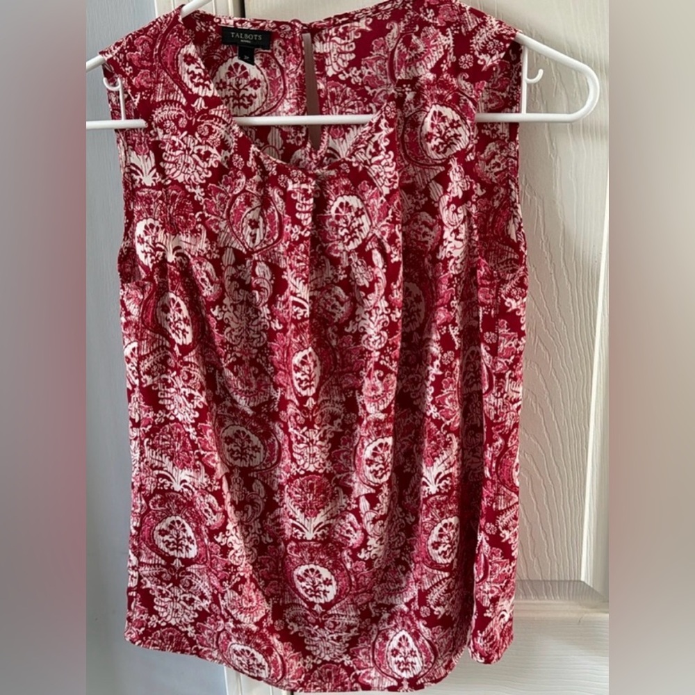 Talbots Petite Red White Paisley Print Sleeveless Blouse 2P